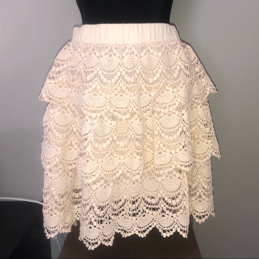 Cream Tiered Crochet Skirt - Picture 2 of 3